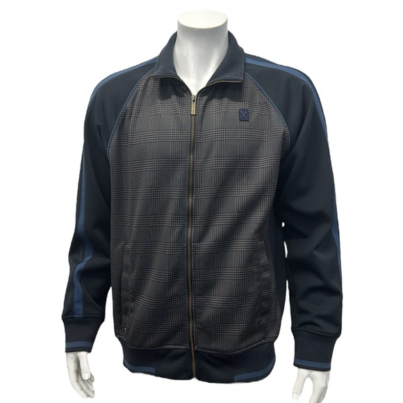 Marc Ecko Cut & Sew Blue Gray Plaid Full Zip Track Jacket with Pockets Large LG - Picture 5 of 13